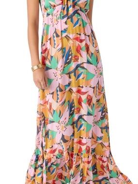 O'Neill Multicolor Floral Tiered Maxi Skirt in Pink and Mustard